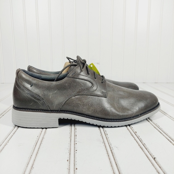 New Rockport TMDS Plain Toe Grey Leather Lace Up Oxfords C788
